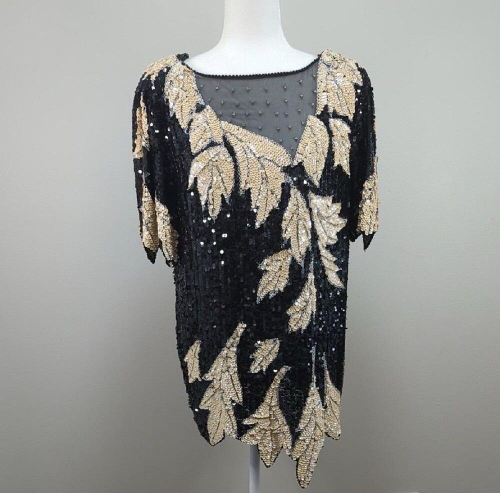 Vintage 70’s  Lillie Rubin Sequin Mini Dress – 100% Silk Hand Beaded - Size M
